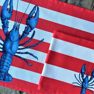 Set composto da tovaglietta all'americana resinata e tovagliolo Lobster a righe rosse