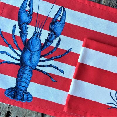 Set composto da tovaglietta all'americana resinata e tovagliolo Lobster a righe rosse