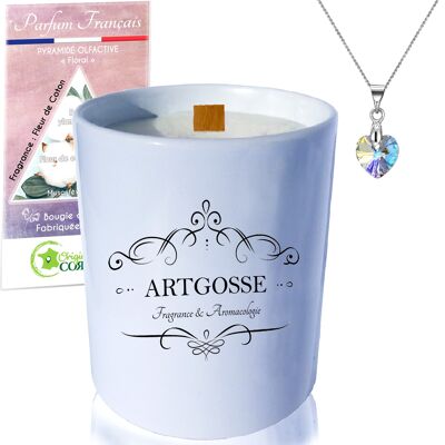 Fleur de coton Bougie Bijoux cristal de Swarovski® • Pendentif Petit Coeur