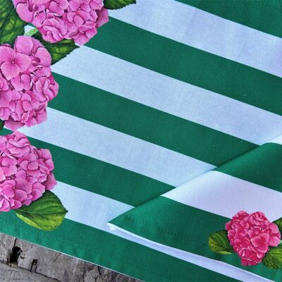 Green striped hydrangea placemat and napkin set