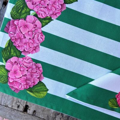Set of resin-coated placemat and green striped Hortensia napkin