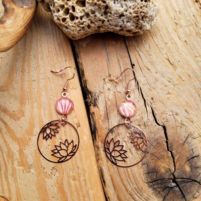 Ryam pink lotus earrings, rose gold metal
