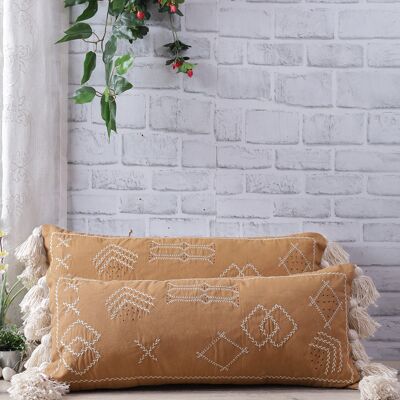 Boho Embroidered Cotton Cushion Cover With Tassels