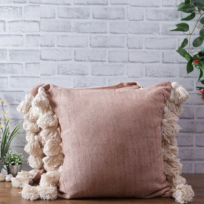 Housse de coussin chenille avec glands