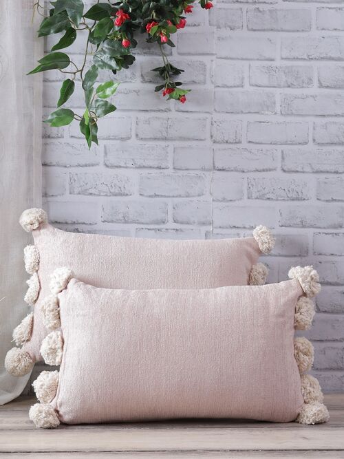 Pink Chenille Pom Pom Cushion Cover