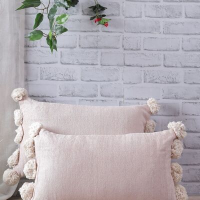 Pink Chenille Pom Pom Cushion Cover