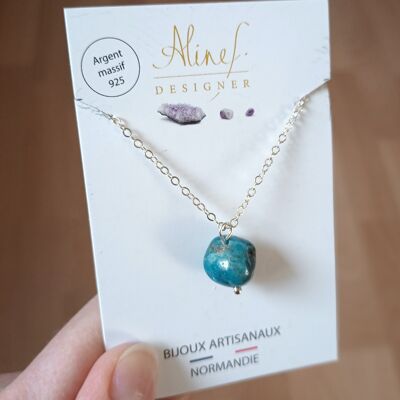 Silver Necklace And Natural Apatite Stone, Lithotherapy Jewelery semi precious gemstones