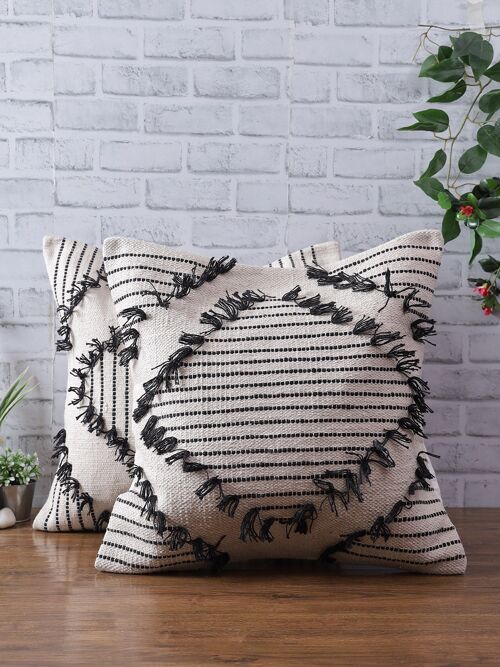 Black & Natural Handwoven Cushion Cover