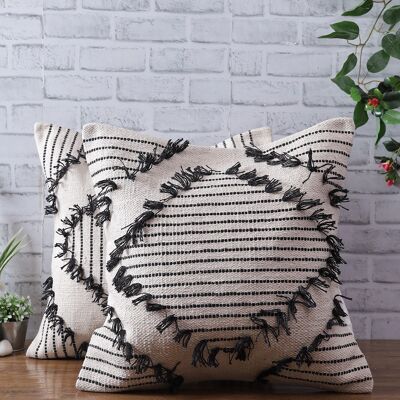 Black & Natural Handwoven Cushion Cover