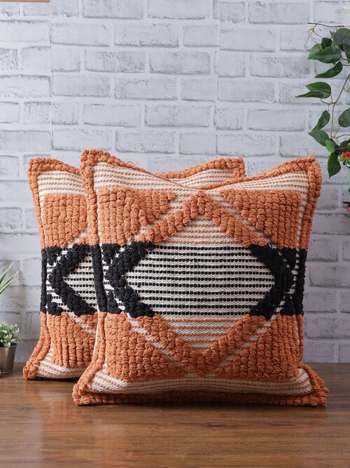 Black & Orange Handwoven Square Cushion Cover