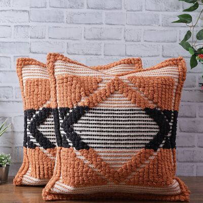 Black & Orange Handwoven Square Cushion Cover