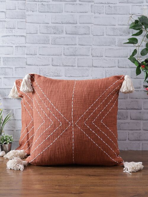 Rust Brown Kantha Handstitched Cushion Cover