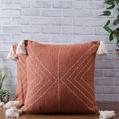 Rust Brown Kantha Handstitched Cushion Cover