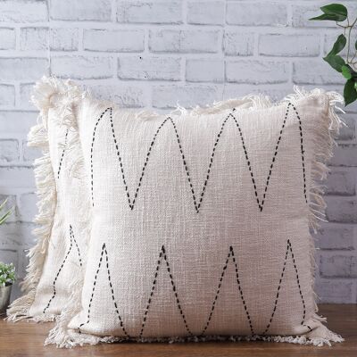 Zig Zag Kantha Handstitched Square Cushion Cover