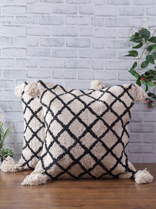 Natural & Black Tufted Cushion Cover