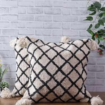 Natural & Black Tufted Cushion Cover