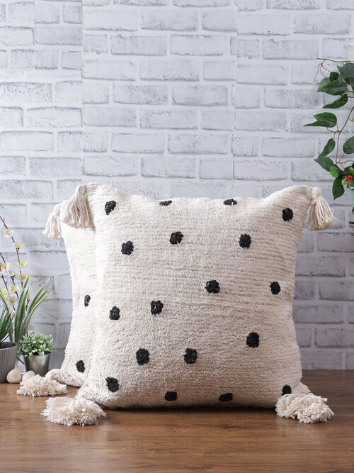 Black Polka Dots Tufted Cushion Cover