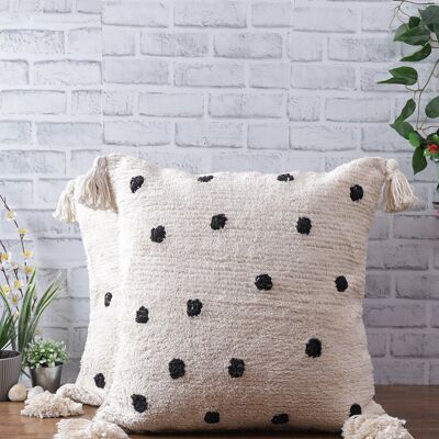 Housse de coussin capitonnée à pois noirs