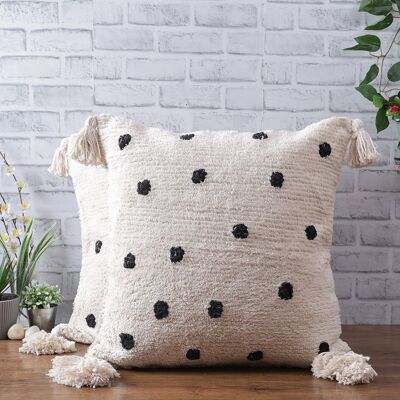 Black Polka Dots Tufted Cushion Cover