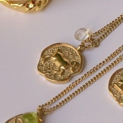 Astrologie-Halskette aus Stahl mit Medaillon Widder und weißem Kristall