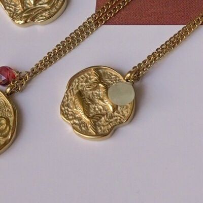 Steel astrology necklace fish and Aquamarine medallion