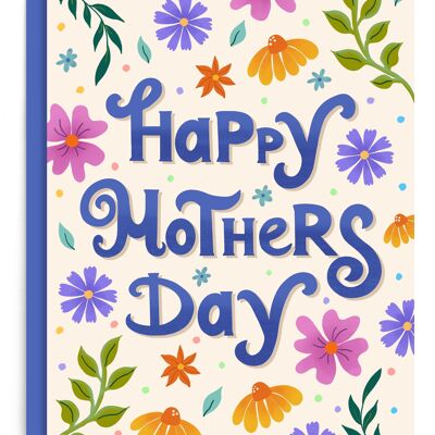 Tarjeta feliz del día de madre | Tarjeta con letras a mano | Tarjeta Flores