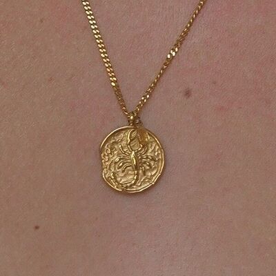 Collana astrologica in acciaio con medaglia Scorpione e Citrino