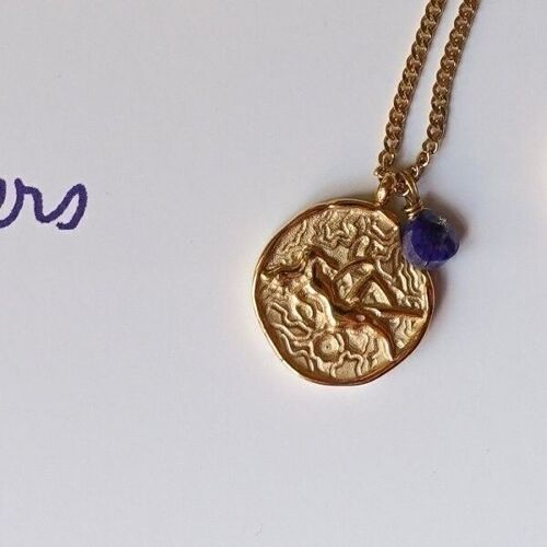 Collier astrologie acier médaille Vierge et Lapis-lazuli