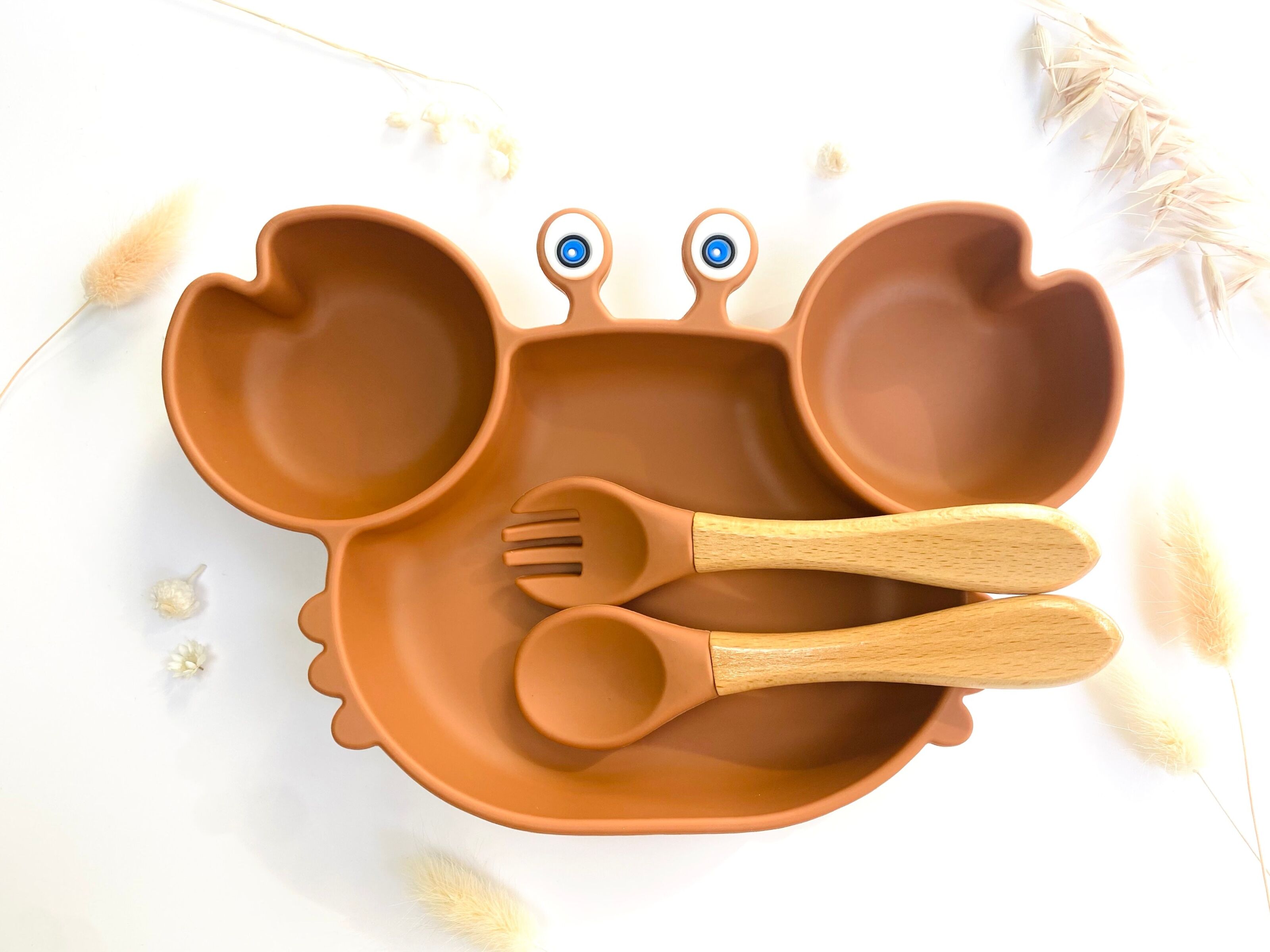 Achat Set repas + couvert Ocre en forme de crabe pour Enfant - Assiette bébé  en gros