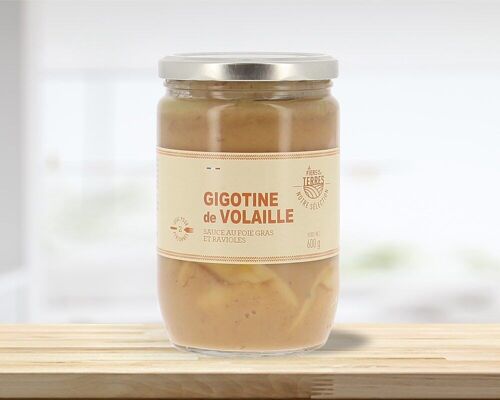 Gigotine de volailles sauce au foie gras et ravioles, 600g