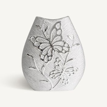 Vase papillons argentés en céramique 1