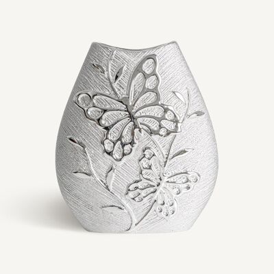 Ceramic silver butterflies vase