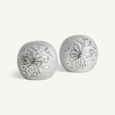 Set 2 silver butterfly balls - 10x10x9cm