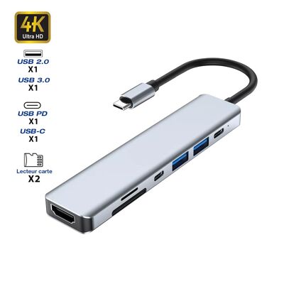 Hub da USB-C a HDMI 4K / 2 USB-A -/2 USB-C + 2 lettori di schede