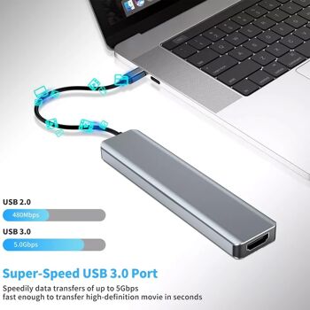 Hub USB-C vers HDMI 4K / 2 USB-A -/2 USB-C + 2 lecteurs carte 3
