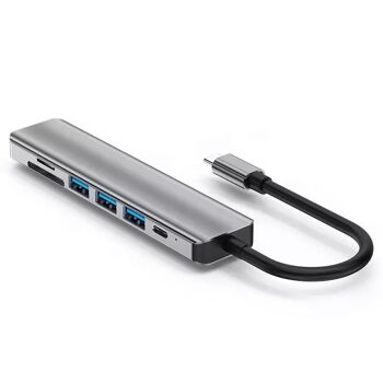 Hub USB-C vers HDMI 4K / 3 USB-A -/1 USB-C + 2 lecteurs carte 3