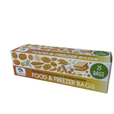 Bolsas compostables certificadas para alimentos y congeladores de 4 litros (25 bolsas)