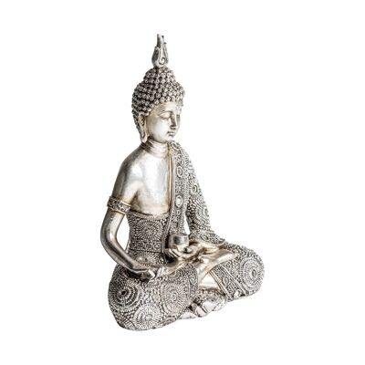 Figurine bouddha argentée moyenne - 19x10x25cm