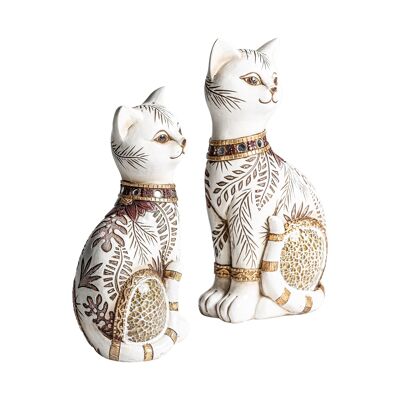 Set 2 figurines chats forestiers - 12x9x23cm