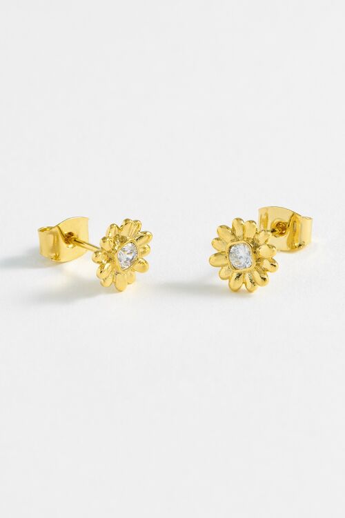 Square CZ Centre Flower Stud