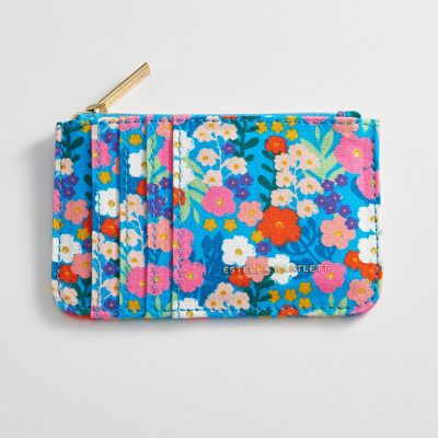 Card Purse - Bright Blue Floral Print Cotton Canvas