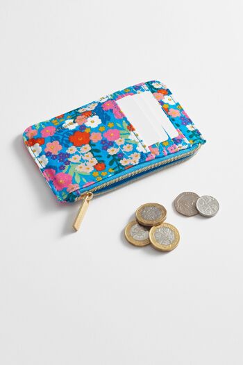 Card Purse - Toile de coton imprimé fleuri bleu vif 2