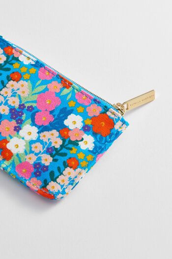 Card Purse - Toile de coton imprimé fleuri bleu vif 3