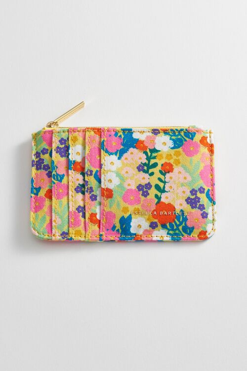 Card Purse - Yellow Floral Print Cotton Canvas