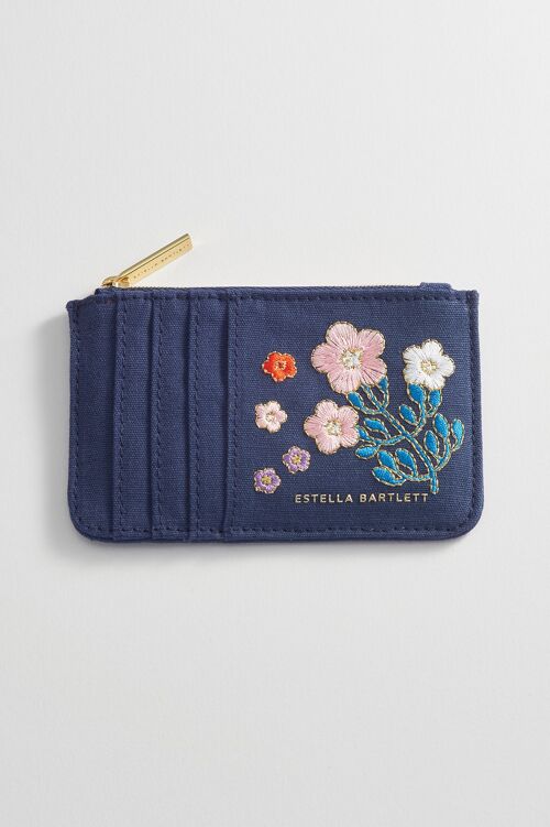 Card Purse - Navy Embroidered