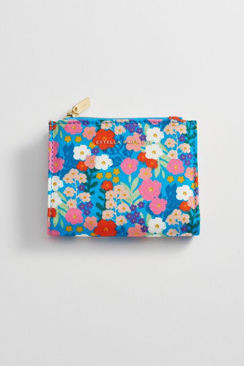 Folded Wallet - Bright Blue Floral Print Cotton Canvas