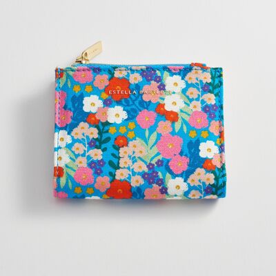 Cartera Plegada - Lona De Algodón Estampado Floral Azul Brillante