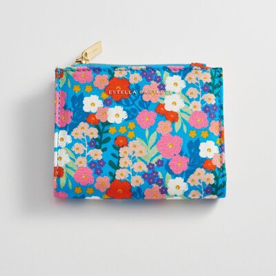Folded Wallet - Bright Blue Floral Print Cotton Canvas