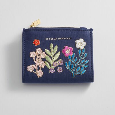 Faltbare Brieftasche - Marineblau bestickt