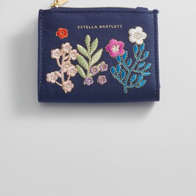 Folding Wallet - Navy Embroidered
